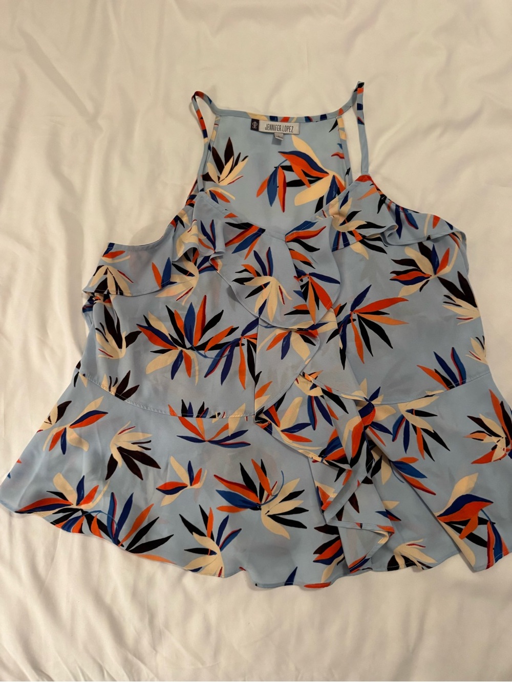 Jennifer Lopez Blue Tropical Ruffle Cami Top Size Large